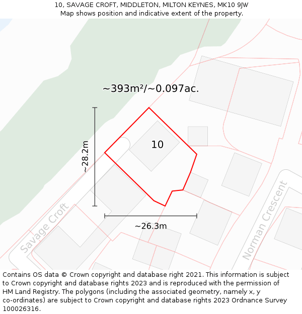 10, SAVAGE CROFT, MIDDLETON, MILTON KEYNES, MK10 9JW: Plot and title map