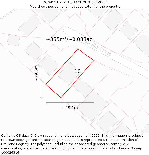 10, SAVILE CLOSE, BRIGHOUSE, HD6 4JW: Plot and title map