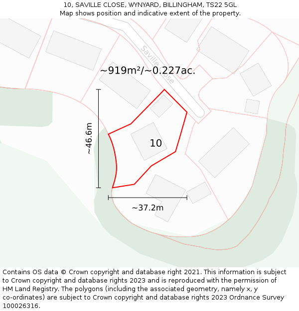 10, SAVILLE CLOSE, WYNYARD, BILLINGHAM, TS22 5GL: Plot and title map