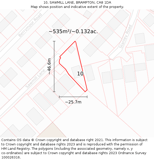 10, SAWMILL LANE, BRAMPTON, CA8 1DA: Plot and title map