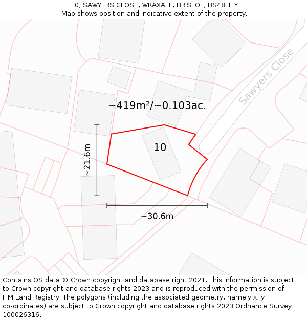 10, SAWYERS CLOSE, WRAXALL, BRISTOL, BS48 1LY: Plot and title map