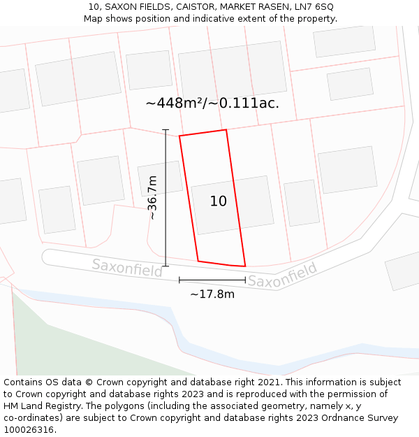 10, SAXON FIELDS, CAISTOR, MARKET RASEN, LN7 6SQ: Plot and title map