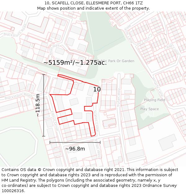 10, SCAFELL CLOSE, ELLESMERE PORT, CH66 1TZ: Plot and title map