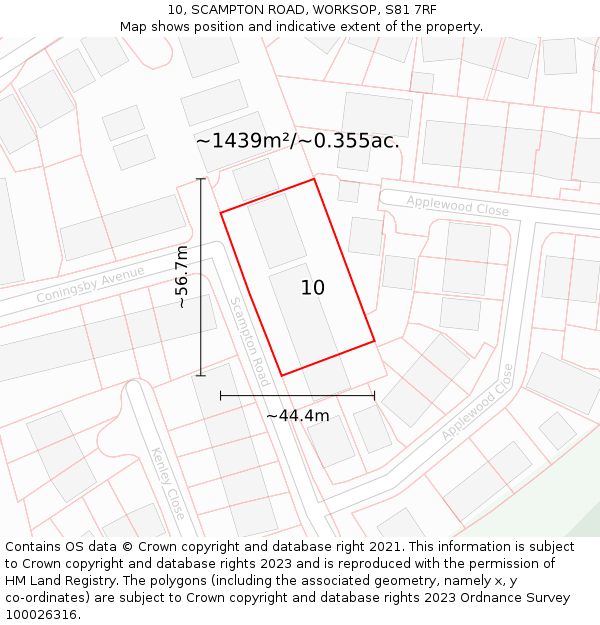 10, SCAMPTON ROAD, WORKSOP, S81 7RF: Plot and title map