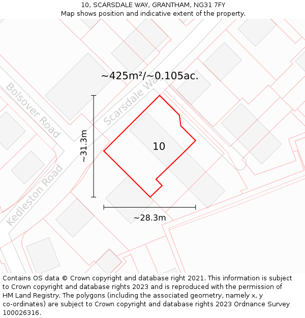 10, SCARSDALE WAY, GRANTHAM, NG31 7FY: Plot and title map