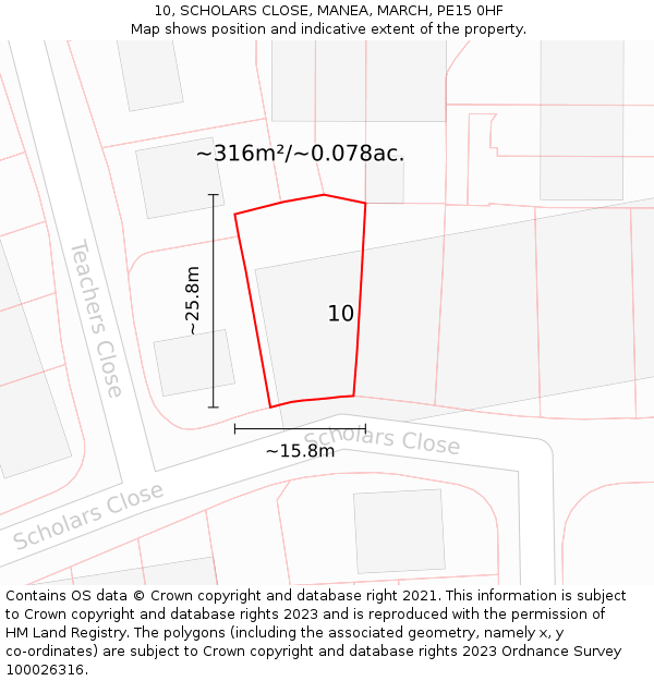 10, SCHOLARS CLOSE, MANEA, MARCH, PE15 0HF: Plot and title map