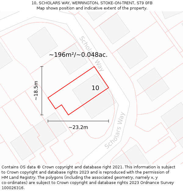 10, SCHOLARS WAY, WERRINGTON, STOKE-ON-TRENT, ST9 0FB: Plot and title map