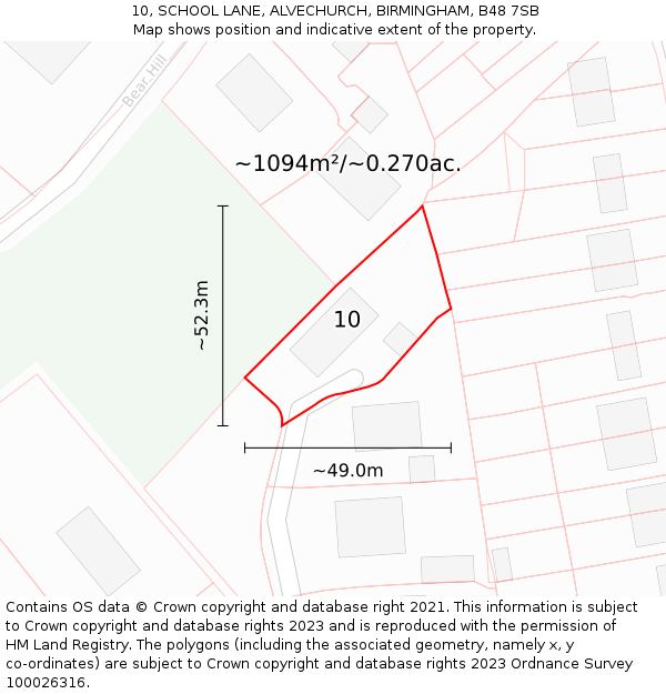 10, SCHOOL LANE, ALVECHURCH, BIRMINGHAM, B48 7SB: Plot and title map