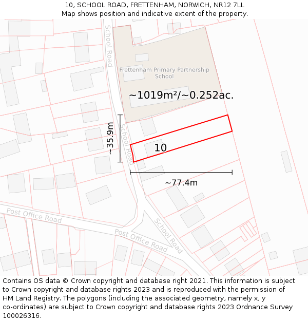 10, SCHOOL ROAD, FRETTENHAM, NORWICH, NR12 7LL: Plot and title map