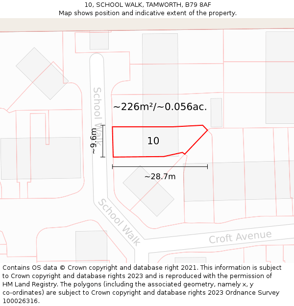 10, SCHOOL WALK, TAMWORTH, B79 8AF: Plot and title map