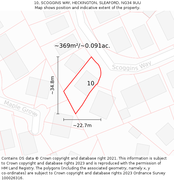 10, SCOGGINS WAY, HECKINGTON, SLEAFORD, NG34 9UU: Plot and title map