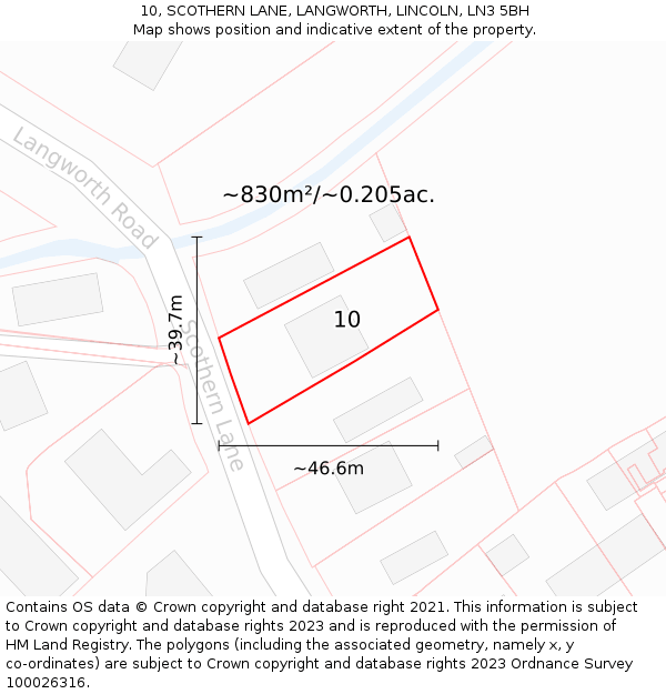 10, SCOTHERN LANE, LANGWORTH, LINCOLN, LN3 5BH: Plot and title map