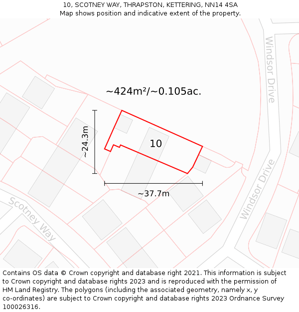 10, SCOTNEY WAY, THRAPSTON, KETTERING, NN14 4SA: Plot and title map