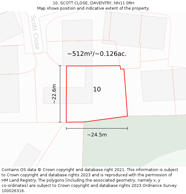 10, SCOTT CLOSE, DAVENTRY, NN11 0RH: Plot and title map