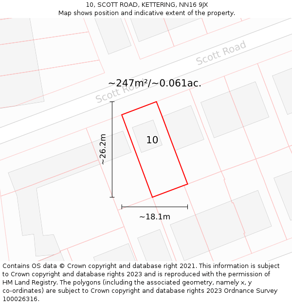 10, SCOTT ROAD, KETTERING, NN16 9JX: Plot and title map