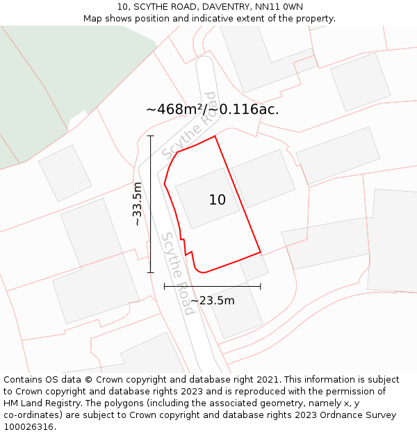 10, SCYTHE ROAD, DAVENTRY, NN11 0WN: Plot and title map