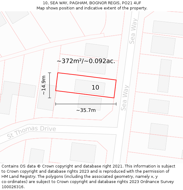 10, SEA WAY, PAGHAM, BOGNOR REGIS, PO21 4UF: Plot and title map