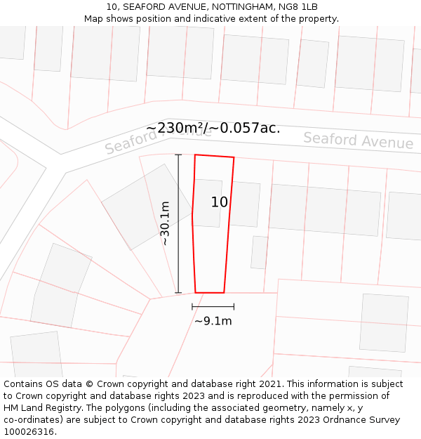 10, SEAFORD AVENUE, NOTTINGHAM, NG8 1LB: Plot and title map