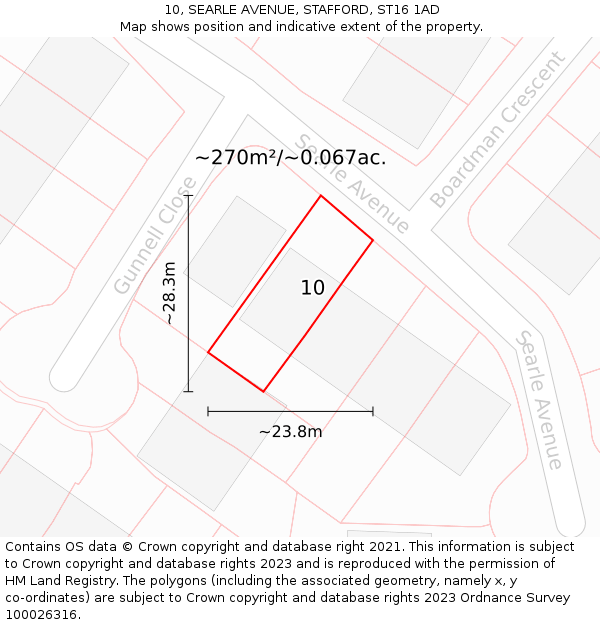 10, SEARLE AVENUE, STAFFORD, ST16 1AD: Plot and title map