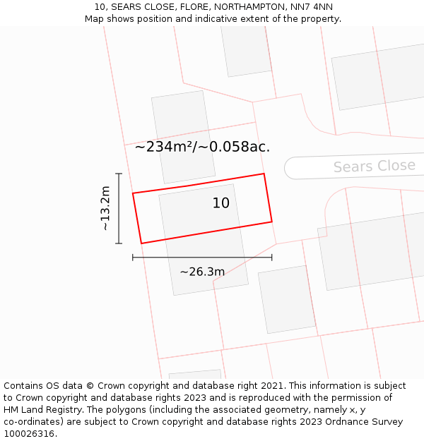 10, SEARS CLOSE, FLORE, NORTHAMPTON, NN7 4NN: Plot and title map