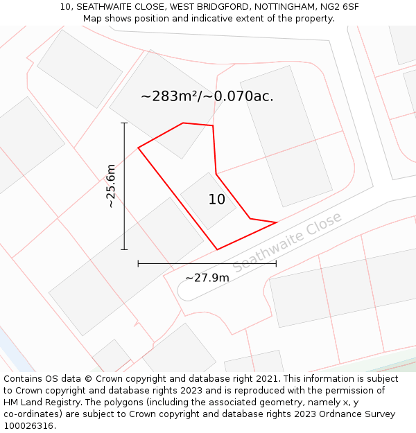 10, SEATHWAITE CLOSE, WEST BRIDGFORD, NOTTINGHAM, NG2 6SF: Plot and title map