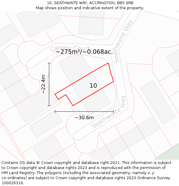 10, SEATHWAITE WAY, ACCRINGTON, BB5 6RB: Plot and title map