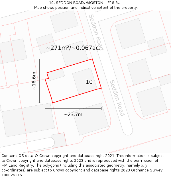 10, SEDDON ROAD, WIGSTON, LE18 3UL: Plot and title map