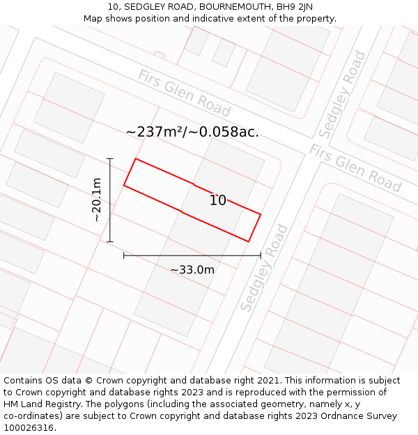 10, SEDGLEY ROAD, BOURNEMOUTH, BH9 2JN: Plot and title map