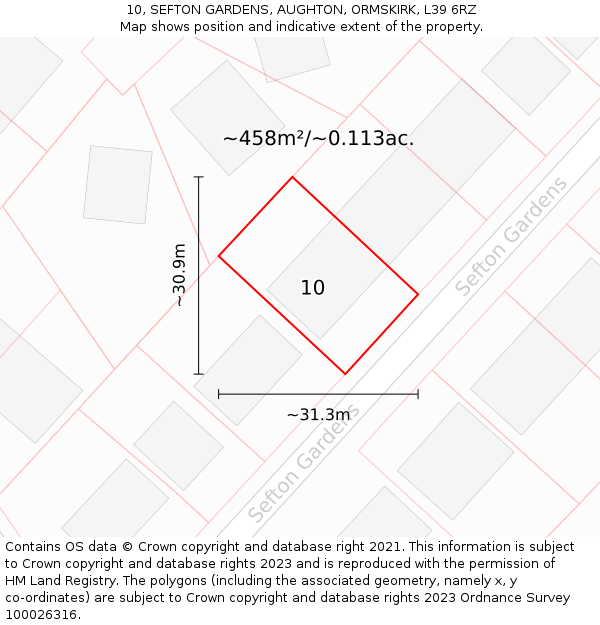 10, SEFTON GARDENS, AUGHTON, ORMSKIRK, L39 6RZ: Plot and title map