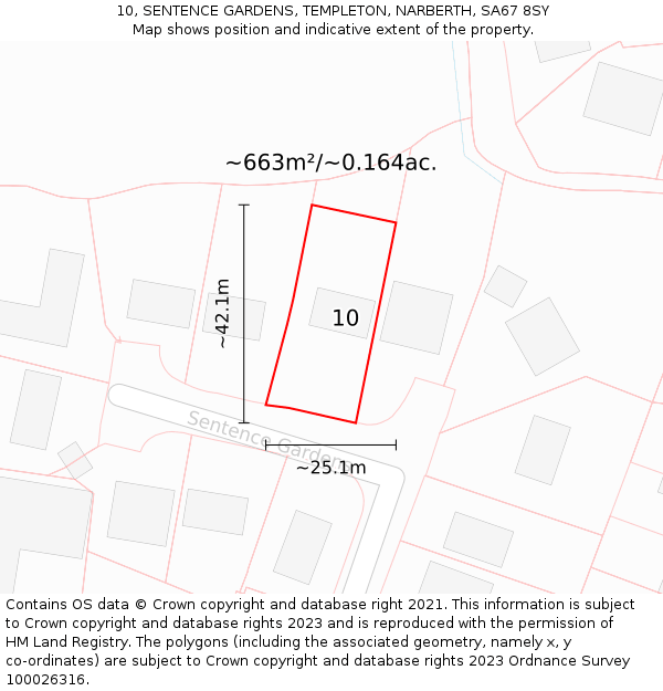 10, SENTENCE GARDENS, TEMPLETON, NARBERTH, SA67 8SY: Plot and title map