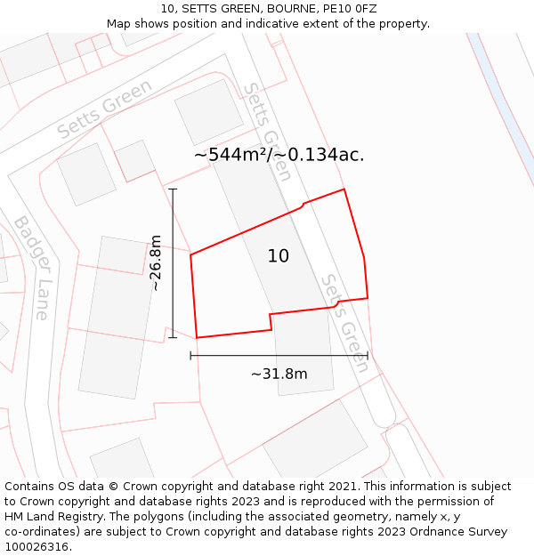 10, SETTS GREEN, BOURNE, PE10 0FZ: Plot and title map