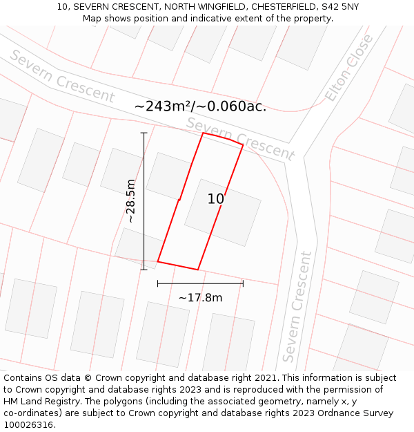 10, SEVERN CRESCENT, NORTH WINGFIELD, CHESTERFIELD, S42 5NY: Plot and title map