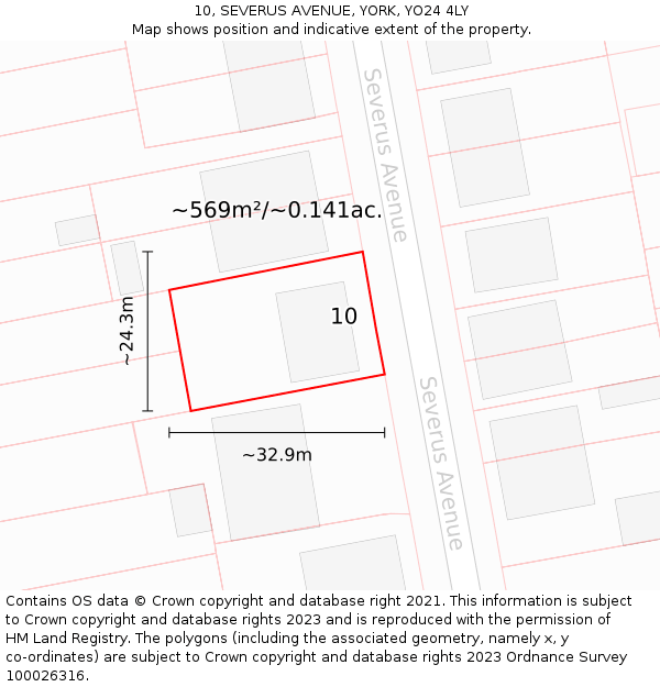 10, SEVERUS AVENUE, YORK, YO24 4LY: Plot and title map