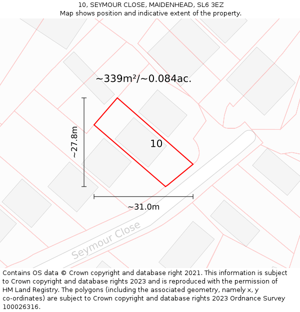 10, SEYMOUR CLOSE, MAIDENHEAD, SL6 3EZ: Plot and title map