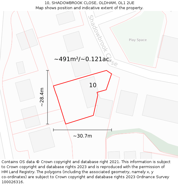 10, SHADOWBROOK CLOSE, OLDHAM, OL1 2UE: Plot and title map