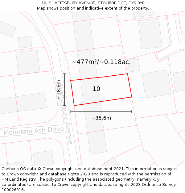 10, SHAFTESBURY AVENUE, STOURBRIDGE, DY9 0YP: Plot and title map