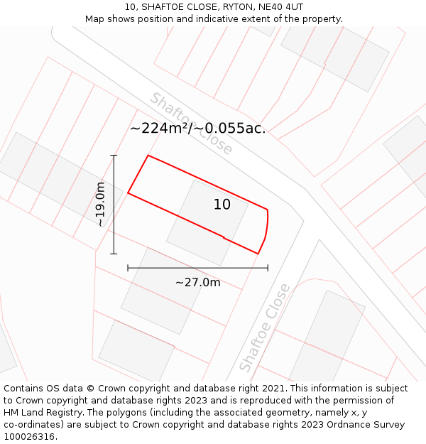 10, SHAFTOE CLOSE, RYTON, NE40 4UT: Plot and title map