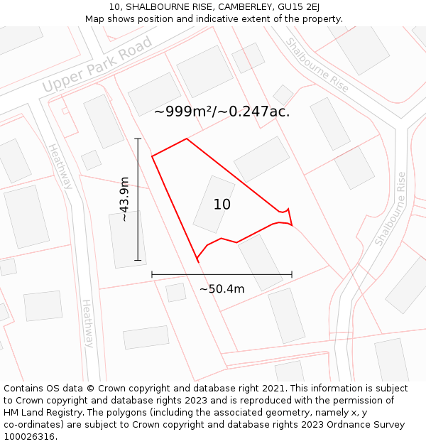 10, SHALBOURNE RISE, CAMBERLEY, GU15 2EJ: Plot and title map