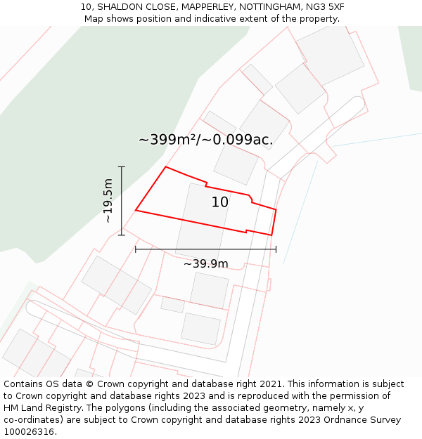 10, SHALDON CLOSE, MAPPERLEY, NOTTINGHAM, NG3 5XF: Plot and title map