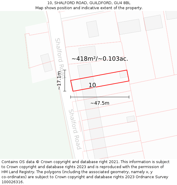 10, SHALFORD ROAD, GUILDFORD, GU4 8BL: Plot and title map