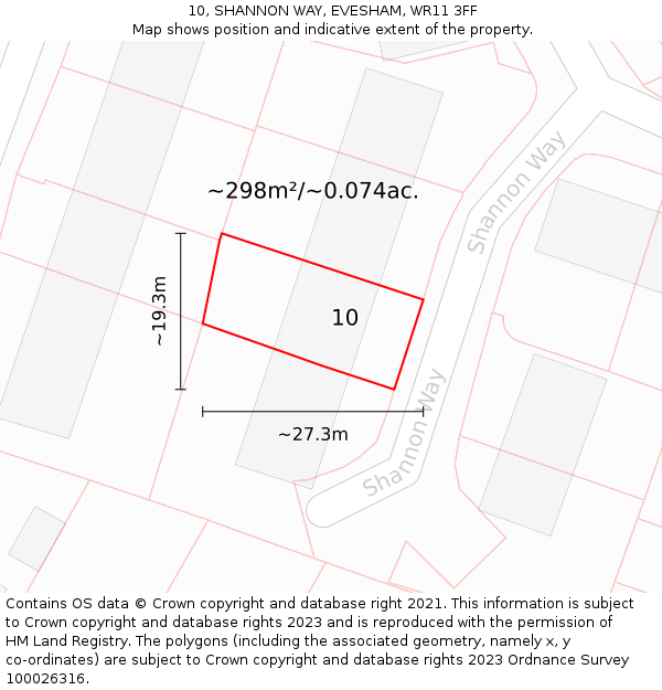 10, SHANNON WAY, EVESHAM, WR11 3FF: Plot and title map