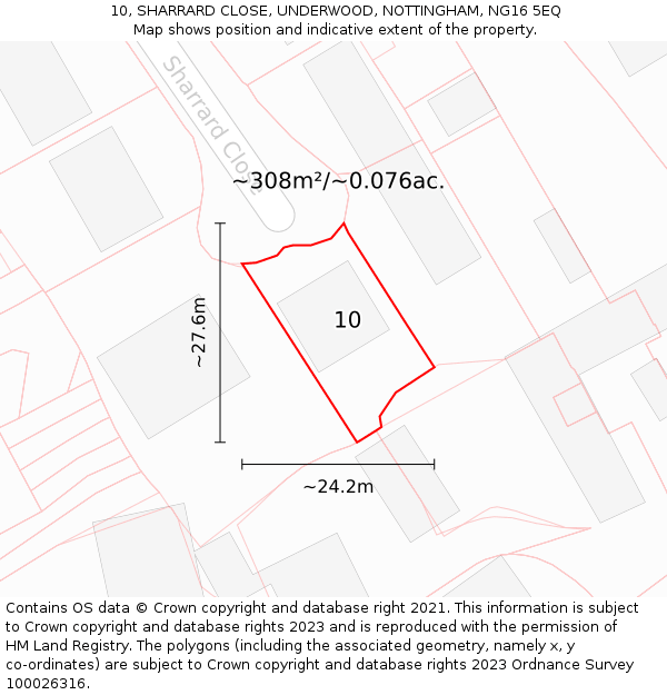 10, SHARRARD CLOSE, UNDERWOOD, NOTTINGHAM, NG16 5EQ: Plot and title map