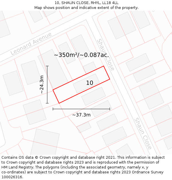 10, SHAUN CLOSE, RHYL, LL18 4LL: Plot and title map