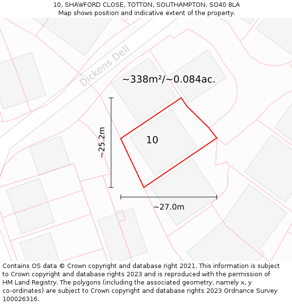 10, SHAWFORD CLOSE, TOTTON, SOUTHAMPTON, SO40 8LA: Plot and title map