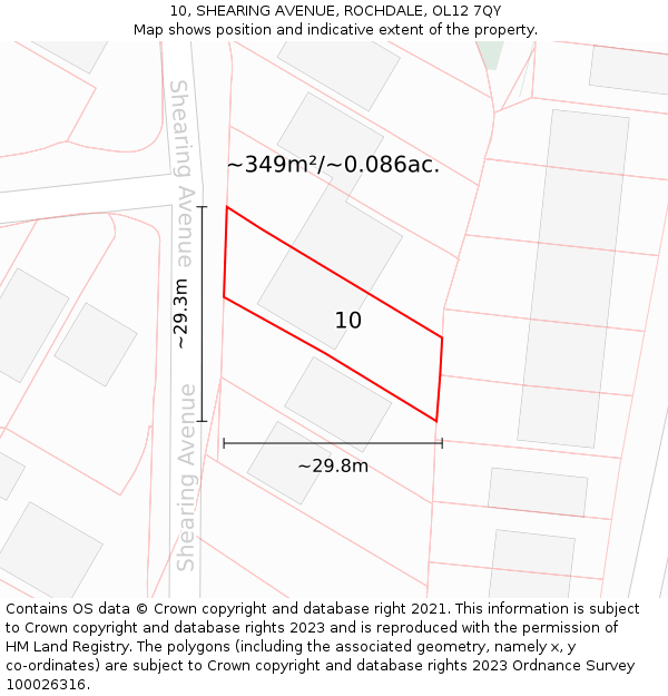 10, SHEARING AVENUE, ROCHDALE, OL12 7QY: Plot and title map