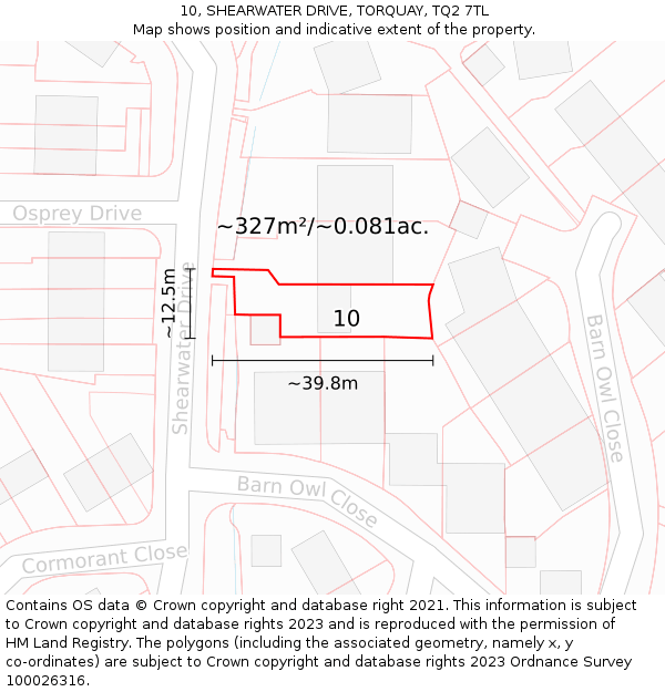 10, SHEARWATER DRIVE, TORQUAY, TQ2 7TL: Plot and title map