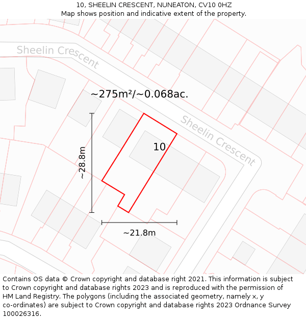 10, SHEELIN CRESCENT, NUNEATON, CV10 0HZ: Plot and title map