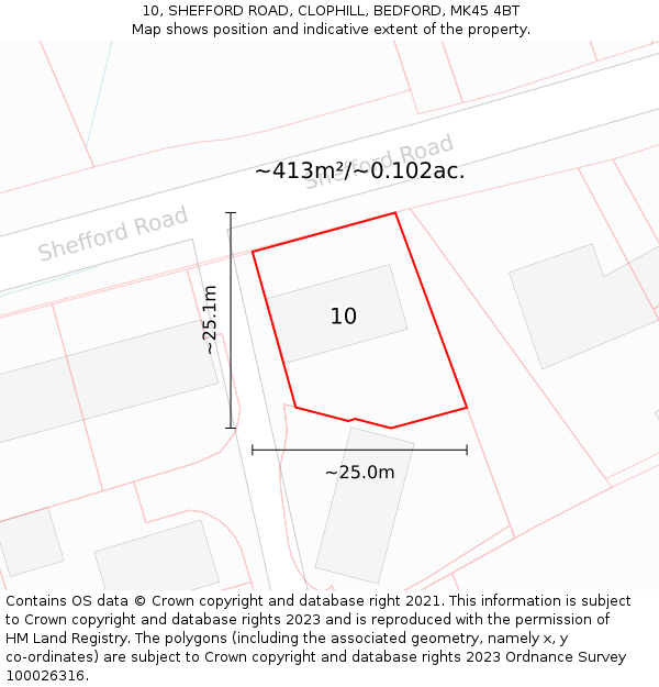 10, SHEFFORD ROAD, CLOPHILL, BEDFORD, MK45 4BT: Plot and title map