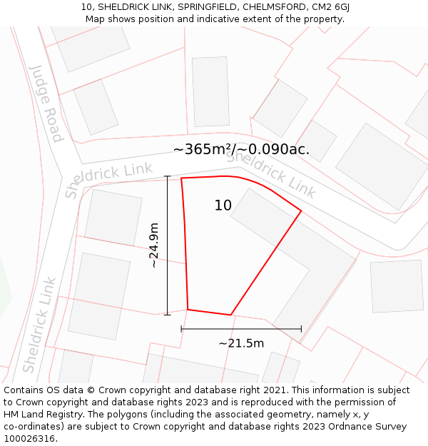 10, SHELDRICK LINK, SPRINGFIELD, CHELMSFORD, CM2 6GJ: Plot and title map