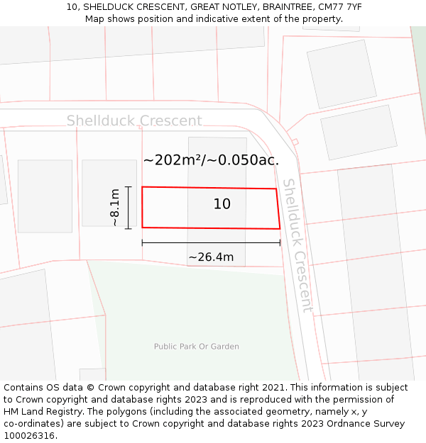 10, SHELDUCK CRESCENT, GREAT NOTLEY, BRAINTREE, CM77 7YF: Plot and title map